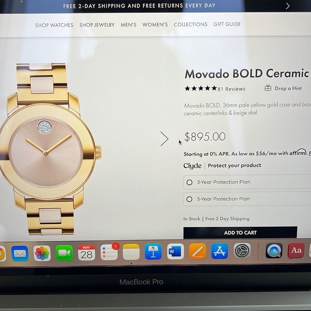 Movado Womens Bold Ceramic watch